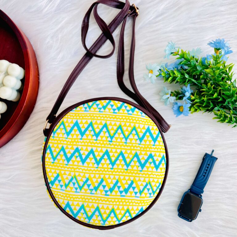Yellow Ikat Round sling Bag