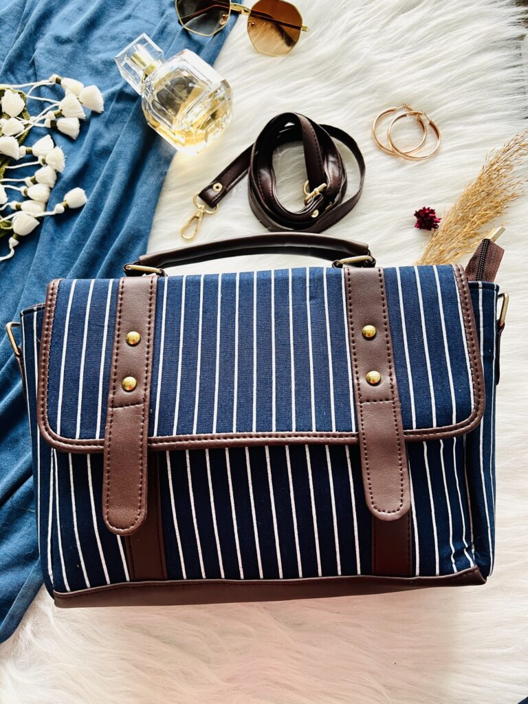 Blue Striped Satchel Bag