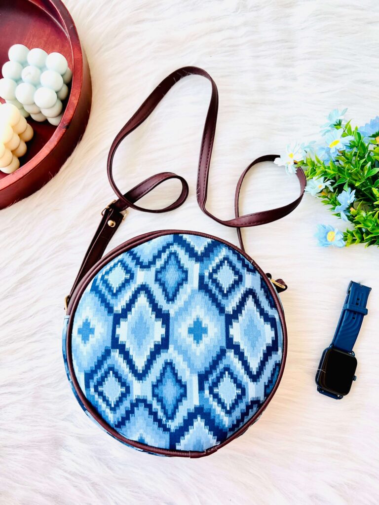 Ikat Blue Round Sling Bag
