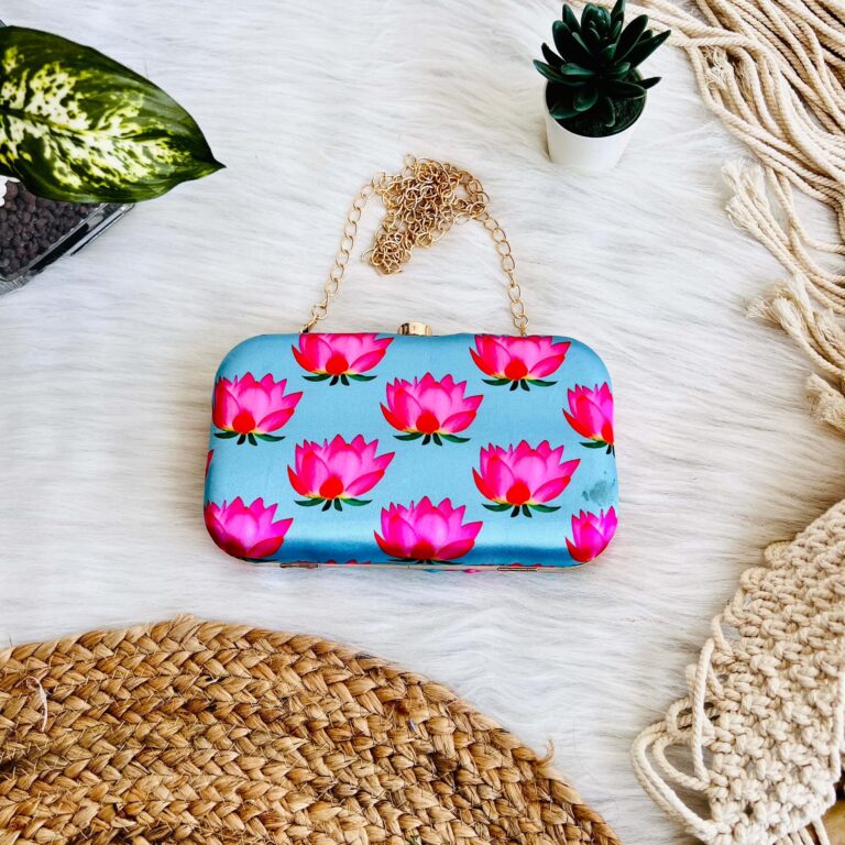 Blue Pink Lotus Clutch