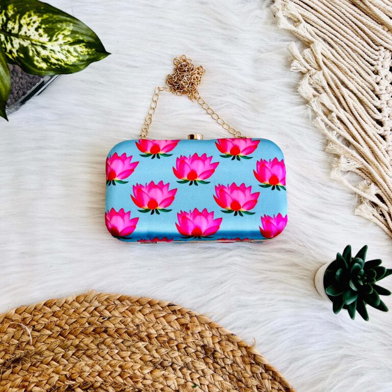 Blue Pink Lotus Clutch