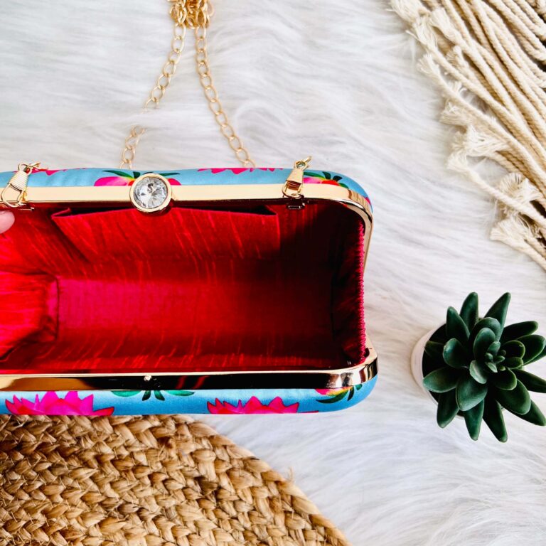 Blue Pink Lotus Clutch