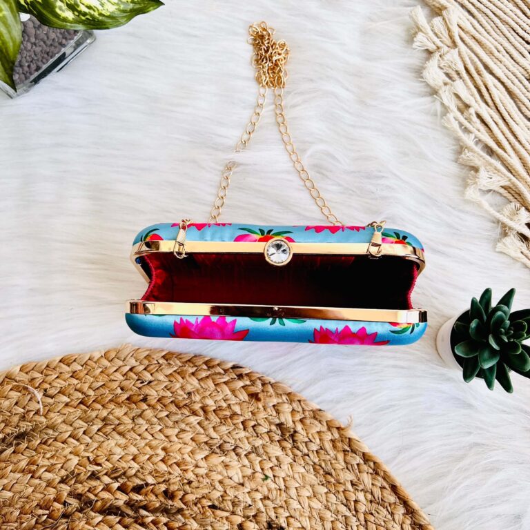 Blue Pink Lotus Clutch